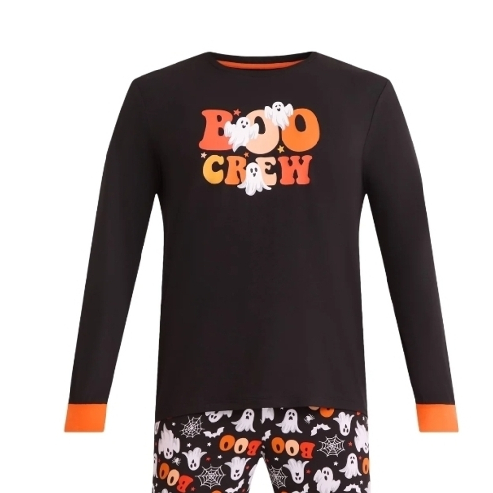 Way To Celebrate NEW Halloween Boo Crew PJ Top Men’s 2XL Black Ghost Long Sleeve